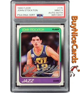 1988 John Stockton Fleer RC Rookie Auto # 115 PSA 9 Mint - Picture 1 of 4