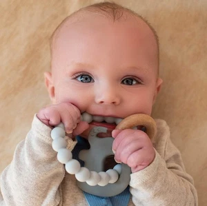 Nuby Natural Wood & Silicone Teether Ring: 3 M+, Elephant, Gray Elephant  - Picture 1 of 4