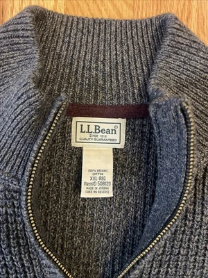 LL Bean Men's Organic Cotton Waffle Knit 1/4 Zip Sweater XXL 2XL Fisherman Gray - Image 1 of 4