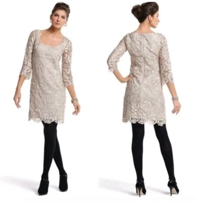 Mini vestido formal forrado White House Black Market feminino 4 bainha de renda champanhe - Imagem 1 de 4