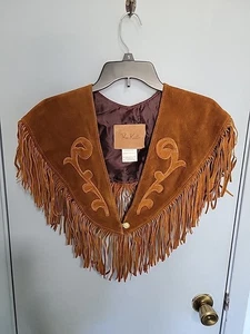 Ben Kalton Western Vintage Suede Leather Poncho Top Fringed One Size - Picture 1 of 7