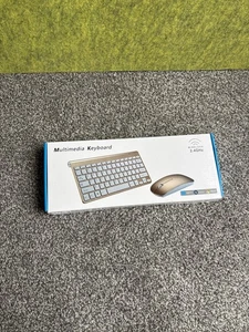 Multimedia mini keyboard and mouse set Wireless 2.4GHz silver white portable  - Picture 1 of 9