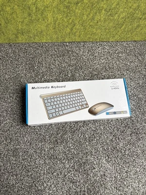 Multimedia mini keyboard and mouse set Wireless 2.4GHz silver white portable  - Image 1 of 4