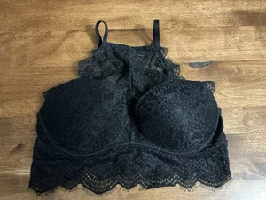 Bralette Victoria Secret Push Up Negro Encaje Cuello Alto Mediano Usado en Excelente Condición - Imagen 1 de 10