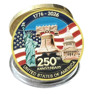 USA 250th Anniversary Challenge Coin 1776-2026 Statue of Liberty & Capitol Medal - Picture 1 of 7