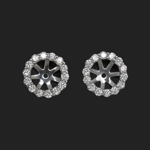 DIAMOND HALO STUD EARRING JACKETS 6mm ROUND 14k WHITE GOLD NATURAL ENHANCERS - Picture 1 of 3