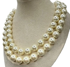 Charming Charlie Chunky Faux Pearls Glass Beaded Necklace 2 Strands Statement - Picture 1 of 7
