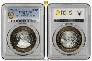 Mexico 2005 Baja California 100 Pesos Bi-metal (925Silver center) Coin PCGS MS66 - Picture 1 of 1