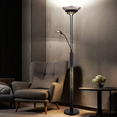 Lampadaire à Vasque Lese Verre Fumée Noir Effet de Lumière Lampadaire LED - Photo 1/4