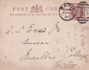 GB QV ½d brown postcard  - Bath postmark 14/2/1900 - Picture 1 of 2