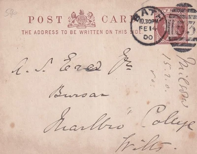 GB QV ½d brown postcard  - Bath postmark 14/2/1900 - Image 1 of 2
