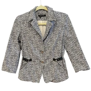 Etcetera black & white print short cropped jacket fully lined sz 2 front pockets - Picture 1 of 9