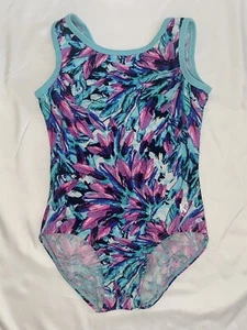 KBee Teal/Purple/Black/White Feather Gymnastics Leotard Youth L - Picture 1 of 2