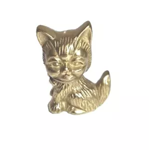 VTG Solid Brass Cat Kitten Sitting Animal Figurine Textured 2.5"high Paperweight - Picture 1 of 1