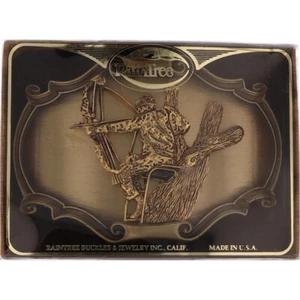 Deer Hunter Bow Archery Tree Stand Shot Arrow Bowhunting Nos Vintage Belt Buckle - Picture 1 of 7