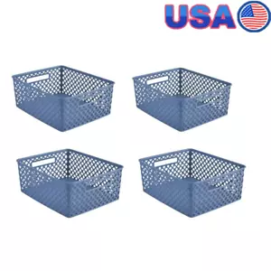 Cube Plastic Storage Bins Set of 4 Organizing Basket W/ Cut-Out Handles New - Picture 1 of 6