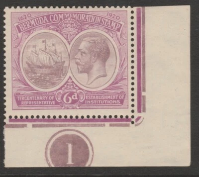 Bermudas sg67 COMO NUEVO 1920 Tercentenario 6d control de esquina tranvías borde de margen Foto 1 de 2