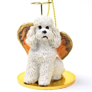 Estatuilla de ángel pintada a mano blanco corte deportivo con adorno de caniche - Imagen 1 de 1