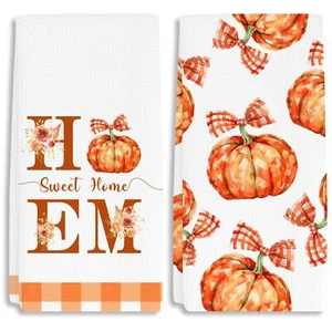 Orange Buffalo Plaid Pumpkin Fall Kitchen Towels Dish Towels Dishcloth Fall T... - Picture 1 of 7