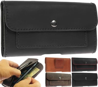 HANDCRAFTED OF COWHIDE LEATHER POUCH WITH 2 x CARD POCKETS CASE COVER FOR PHONE - Image 1 of 4