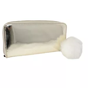 Portafoglio Forever 21 Twenty One con Puffball Pom Oro Metallizzato Cerniera - Foto 1 di 6