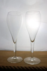 2 Small Champagne Tulip Shaped Fluted Glasses 7 3/4 " Tapered Rim Pulled Stem - Picture 1 of 3