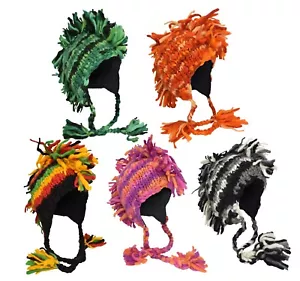 Sombreros Boho Nepalíes Con Flecos Mohawk De Lana Tejidos A Mano Multicolores - Imagen 1 de 13