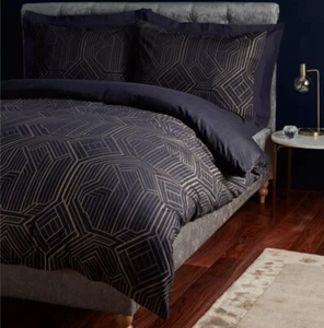 John Lewis Art Deco Geo Duvet Cover Kingsize Navy/Gold - Picture 1 of 3