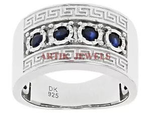Anello In Argento Sterling 925 Con Gemma Di Zaffiro Blu Riscaldata Per Uomo 2915 - Foto 1 di 5