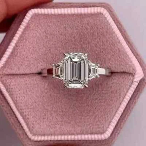 4 Ct Emerald Cut Lab-Created Diamond Women Engagement Ring 14k White Gold Plated - Picture 1 of 9