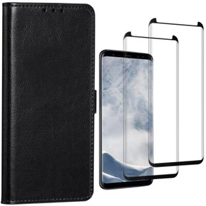 Black For Samsung Galaxy S8/S8 Plus Case Wallet Leather Cover / Screen Protector - Picture 1 of 15