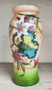 Antique opaline vase very high color flowers landscape h 32 cm - Picture 1 of 5