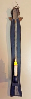NEW Primitive Angel Rustic Distressed Wood 24” Candle Sconce, Lancaster PA - Image 1 of 4