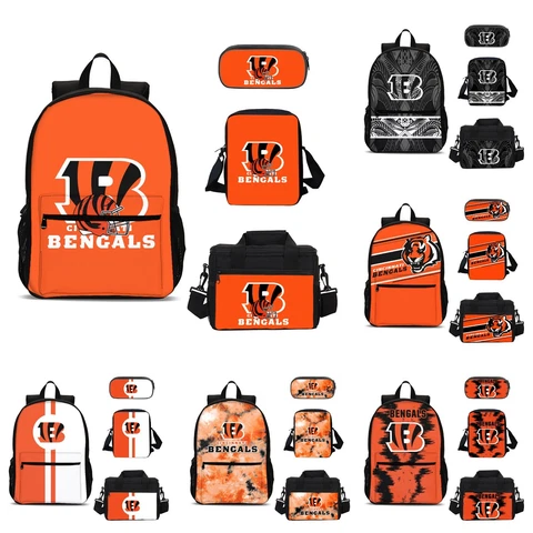 Cincinnati Bengals 4PCS School Backpacks Kids Lunch Bag Crossbody Bag Penilcase Cover