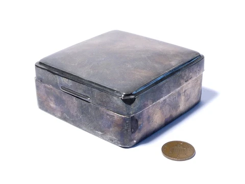 1957 Sterling Silver Wood Lined Square Trinket Box 3.5" a/f Cover