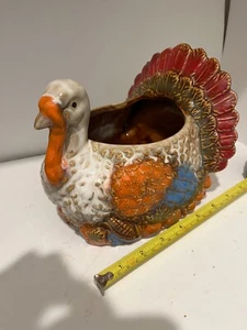 Erntedank Herbst Dekor Keramik Truthahn Blumentopf oder Süßigkeiten - Bild 1 von 6