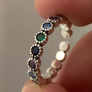 925 Sterling Silver Crystals Circles Adjustable Ring Womens Mens Girls Gifts - Picture 1 of 5