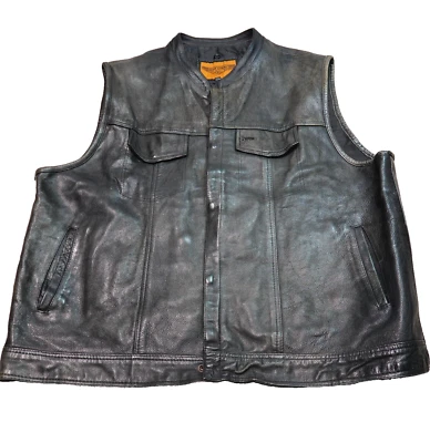 Dream Apparel 黑色皮革背心 60 码 Snap 全拉链复古摩托车骑手 — 第 1/4 张图片