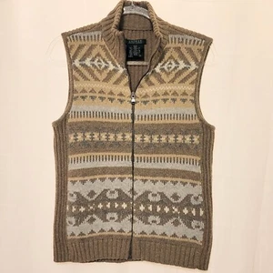 Lauren Ralph Lauren Wmn's Tan Southwestern Pattern Sweater Vest Full Zip Size M - Picture 1 of 5