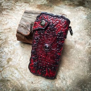 Monster Eye Spooky Leather Wallet Carved Scary Red Long Motorcycle Bloody Wallet - Picture 1 of 6