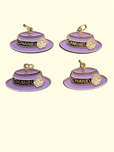 Chanel Reißverschluss Zugknopf Charm 4 Stück Lila mit Gold Hut 30mm - Bild 1 von 4