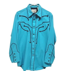 Camisa Western De Colección ROPER Para Hombre Verde Azulado/Turquesa Diamante Broches Rockabilly Rapbilly - Imagen 1 de 15