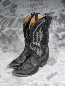 Botas vaqueras vaqueras vintage Tony Lama para hombre talla 8,5 de cuero negro - Imagen 1 de 9