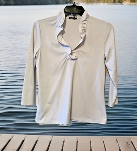 J. MCLAUGHLIN 148 $ glattes Stretch Catalina XS knackig weiß Rüschenkragen Top😍 - Bild 1 von 8
