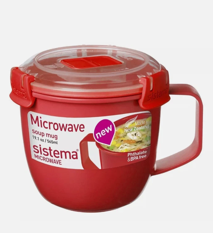 6 x Sistema Microondas Sopa Taza 19 OZ 565 ml Cena Almuerzo Picnic Viaje Comida Roja Foto 1 de 1