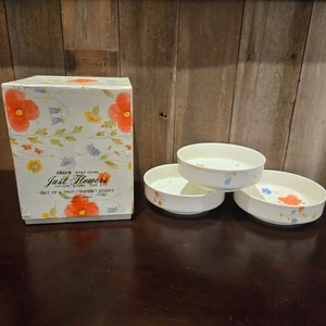 Mikasa Just Flowers Bone China 3 Fruit/Sherbet Bowls 4 7/8" Vintage With Box - Picture 1 of 10