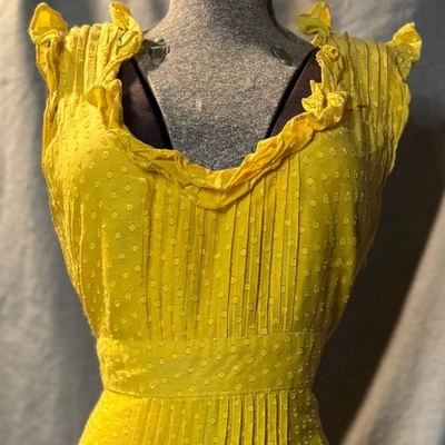 Anthropologie's Moulinette Soeurs Golden Ruffle Dress. Textured Dot Size 10  - Image 1 of 4