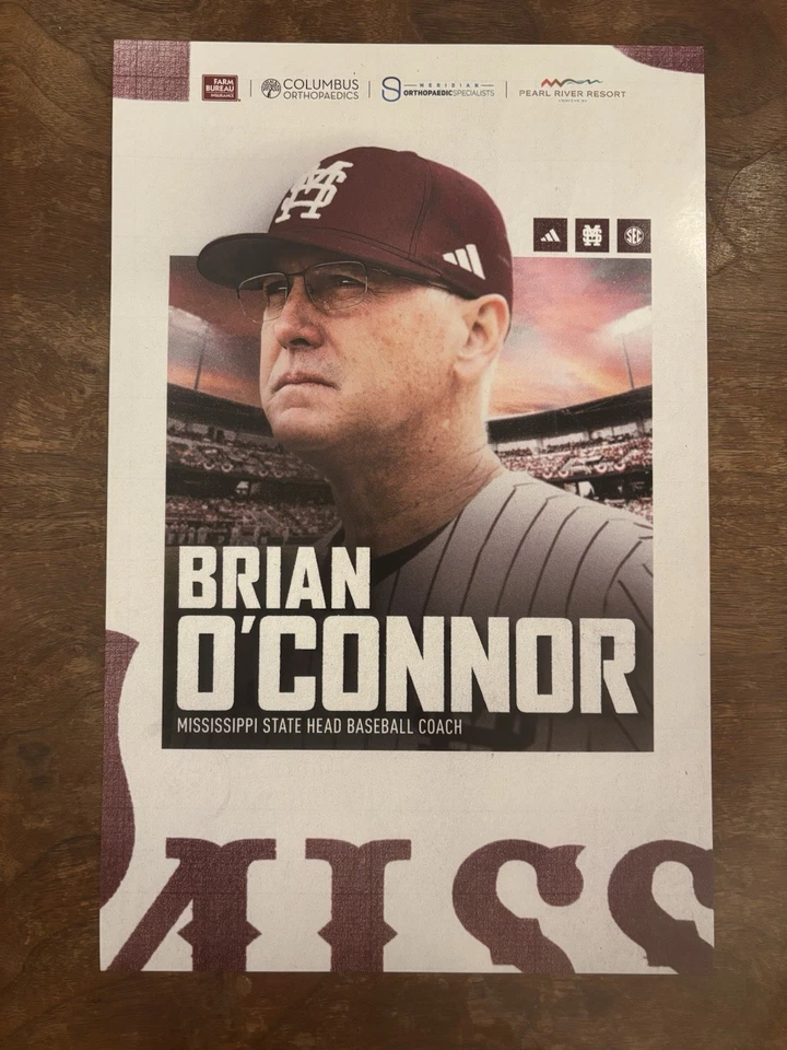 Brian O’Connor Poster Mississippi State Bulldogs Baseball - 16 X 12 - Image 1 of 1