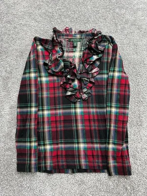 Lauren Ralph Lauren Blouse Top Women Small Multicolor Plaid Cotton Ruffle Detail - Image 1 of 4