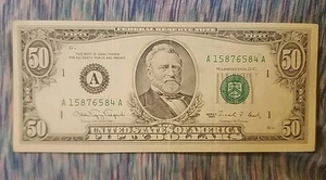 1990 A BOSTON RESERVE $50 Grant (A15876584A) U.S Currency Fifty Bill Ink ERROR - Picture 1 of 6